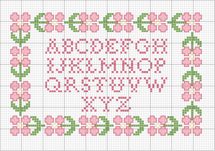 Schema punto croce Alfabeto fiori mini