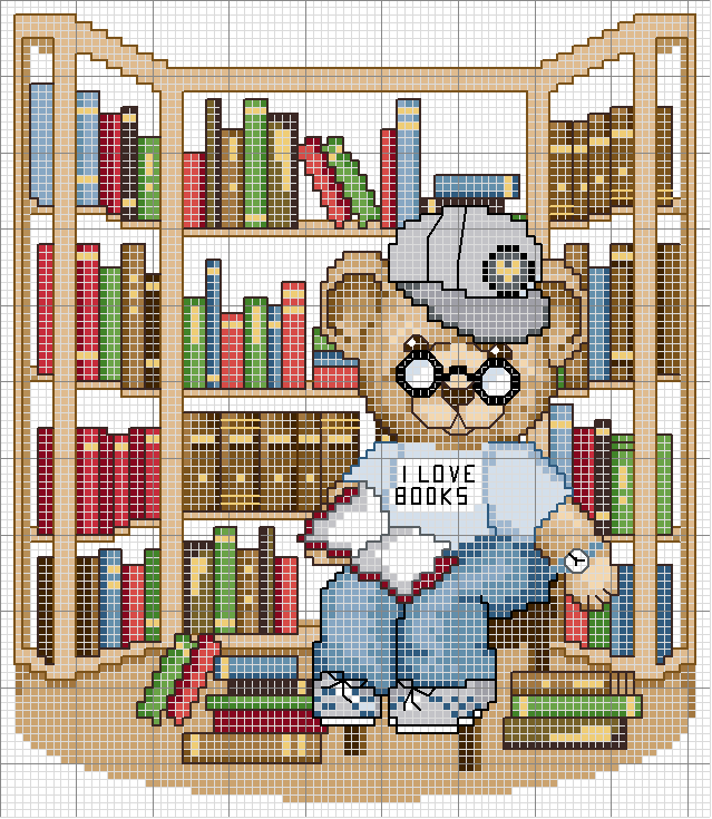 Schema punto croce Orso libraio