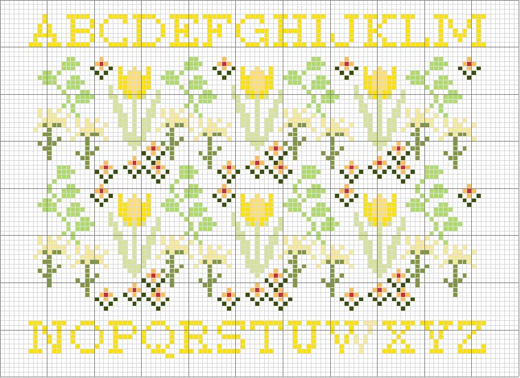 Schema punto croce Tulipani alfabeto