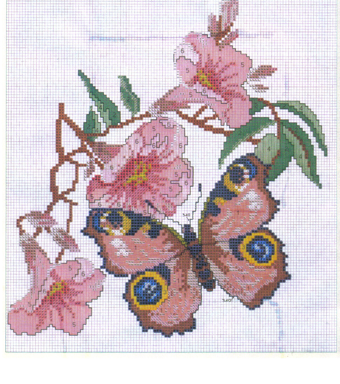 Schema punto croce Farfalla Su Fiore Rosa