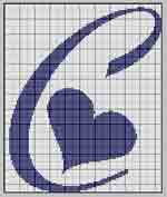 Schema punto a croce Iniziale C blu con cuore