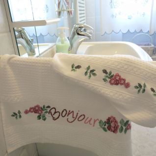 Coppia Asciugamani fiori rosa Bonjour