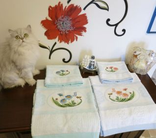 Coppia asciugamani rosa e celeste