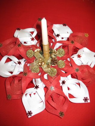 Porta candela in feltro con pigne dorate