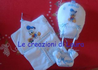 FIOCCO NASCITA MONGOLFIERA BIMBO + PORTAPANNOLINI PAPERINO PUNTO CROCE