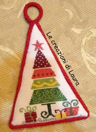 Natale addobbo alberello pinkeep Auguri punto croce