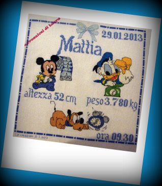 QUADRETTO NASCITA - BABY DISNEY- MATTIA- SCHEMA NATALIA