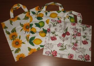 Borse in cotone - girasoli/limoni/fiori fucsia