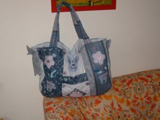 borsa patchwork con fiocco