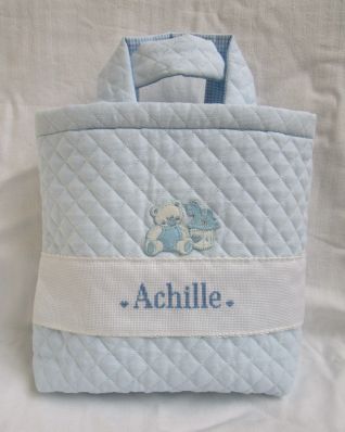 Beauty case,borsa trapuntata, personalizzata per Achille