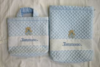 Beauty case e borsa trapuntata, personalizzata per Tommaso