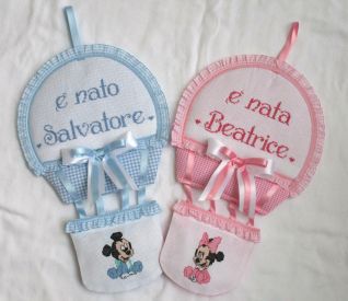 Fiocco Coccarda Nascita Baby Disney+nome punto croce