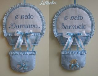 Fiocco Coccarda Nascita Mongolfiera celeste a quadretti