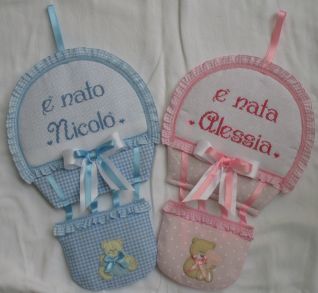 Fiocco Coccarda Nascita Mongolfiera x gemelli