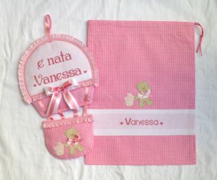 Fiocco mongolfiera e sacca a quadretti per Vanessa