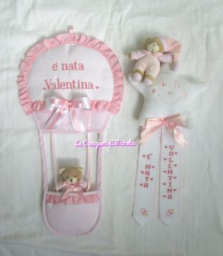 fiocco  mongolfiera e stella con orsetto personalizzati per Valentina