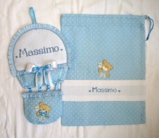 fiocco nascita mongolfiera e sacchetto per Massimo
