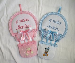 Fiocco nascita mongolfiera per Emily e Luca