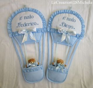 Fiocco nascita mongolfiera per Federico e Diego