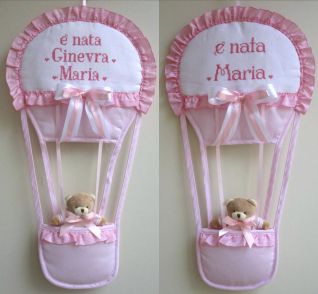 fiocco nascita mongolfiera per Ginevra Maria e Maria