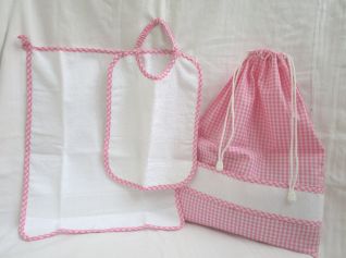 SET ASILO ROSA O CELESTE A QUADRETTI RICAMABILE