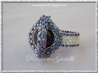 Anello doppio ovale con perla occhi di gatto viola_2