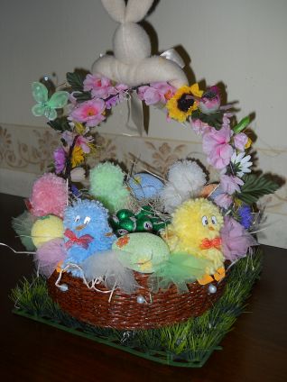 cesto pasquale con pulcini di lana
