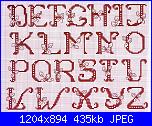 Alfabeti  "della nonna "  ( Vedi ALFABETI ) - schemi e link-alfa-classico-rosso-scuro-con-piccole-foglie-ogni-lettera-2-jpg