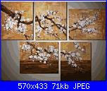 Quadri tripli/ Ricamo Trittico-ramo-fiorito-sfondo-marrone2-jpg