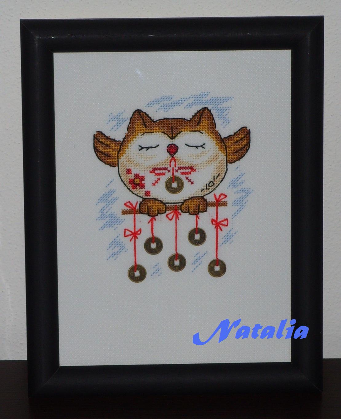 Gufo - ricamo feng shui "Portafortuna negli affari"