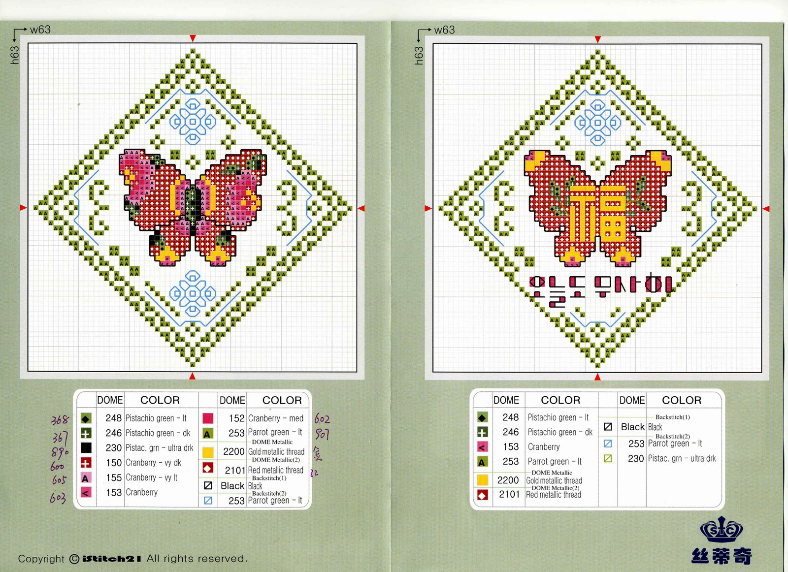 Schema punto croce Farfalle Gialle Rosse