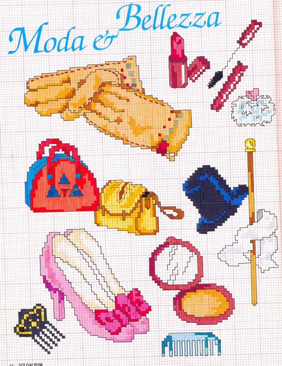 Schema punto croce Guanti Pettine Speccchietto Bastone