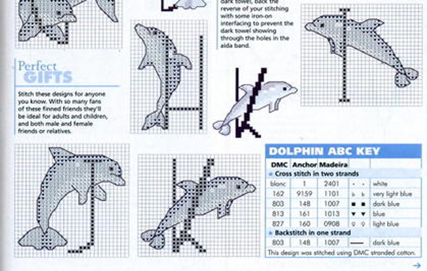 Schema punto croce Alfabeto delfini 1