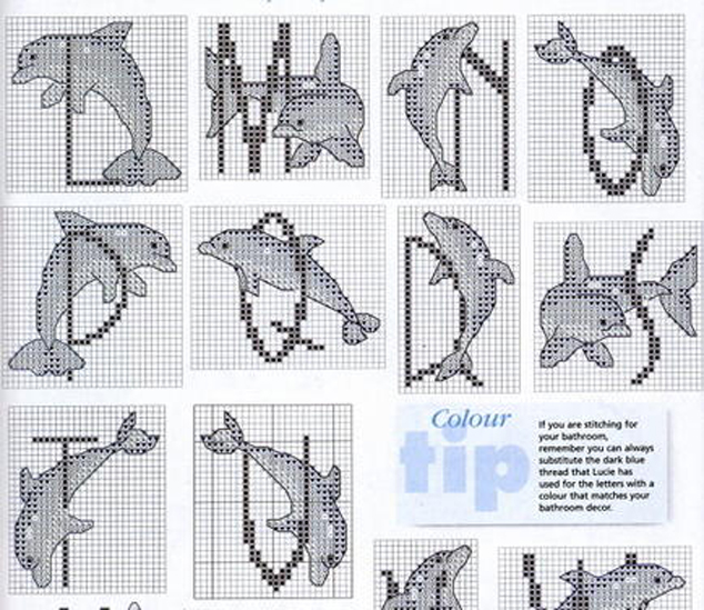 Schema punto croce Alfabeto delfini 2