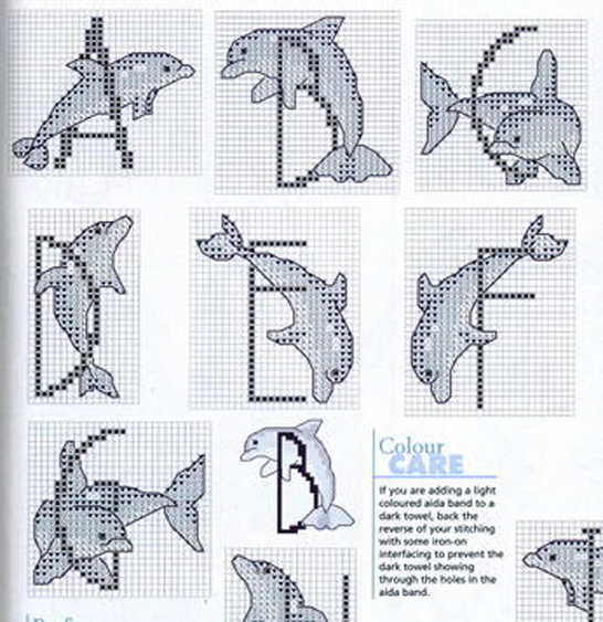 Schema punto croce Alfabeto delfini 3