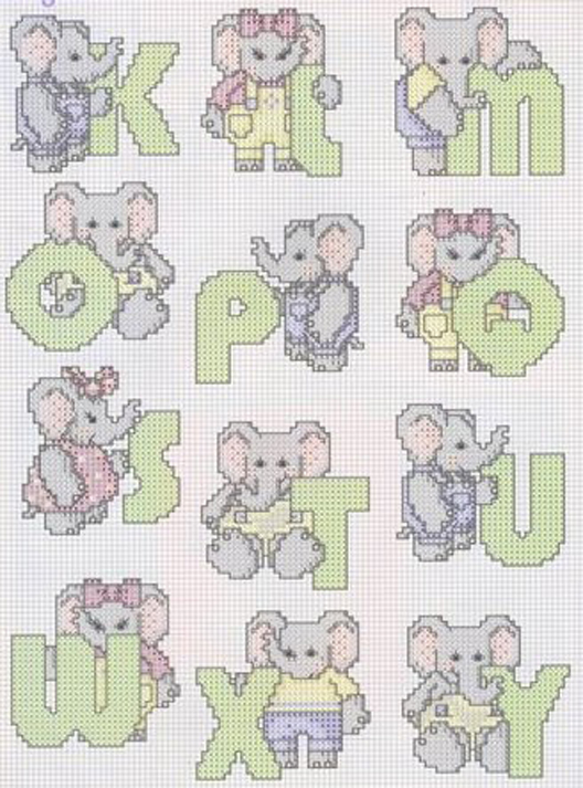 Schema punto croce Alfabeto elefante 1