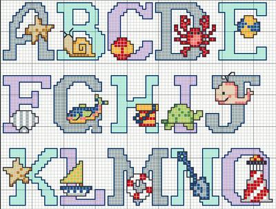 Schema punto croce Alfabeto marina 1