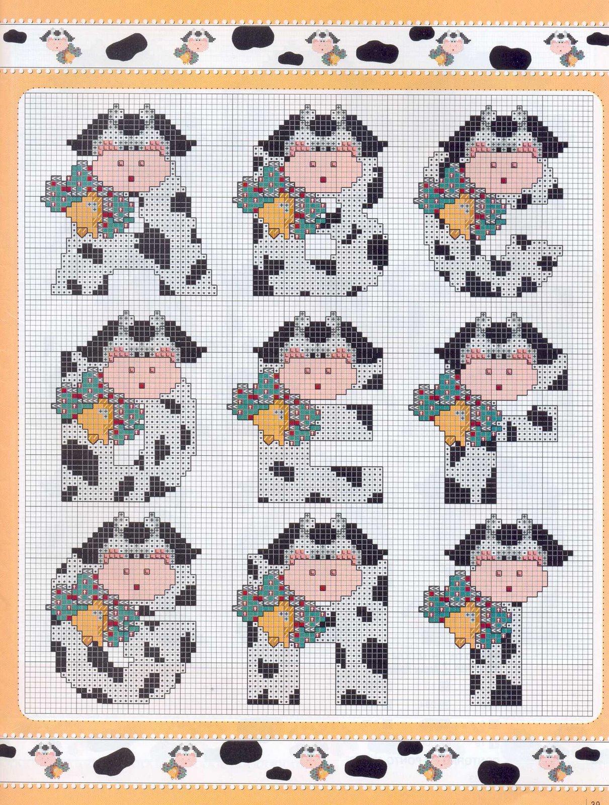 Schema punto croce Alfabeto mucchine 1