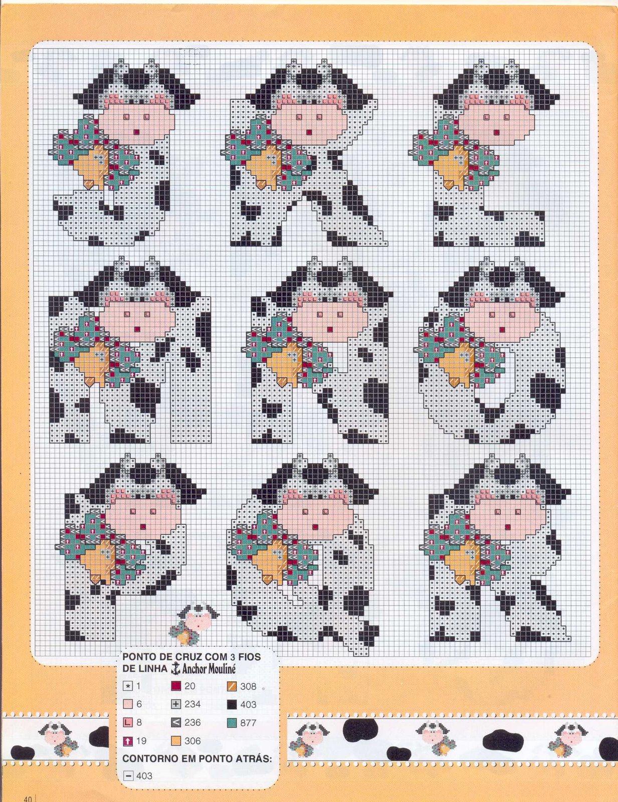 Schema punto croce Alfabeto mucchine 2