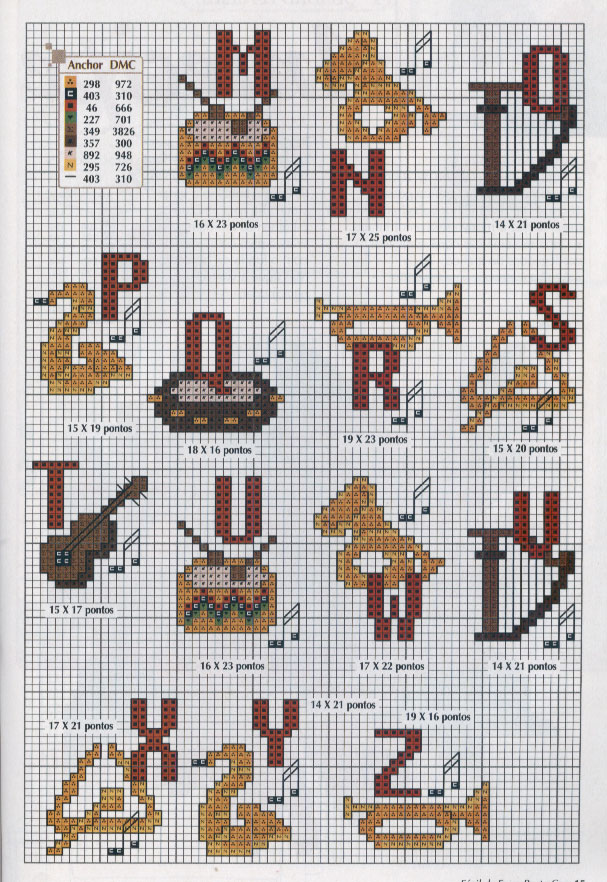 Schema punto croce Alfabeto musicale 2