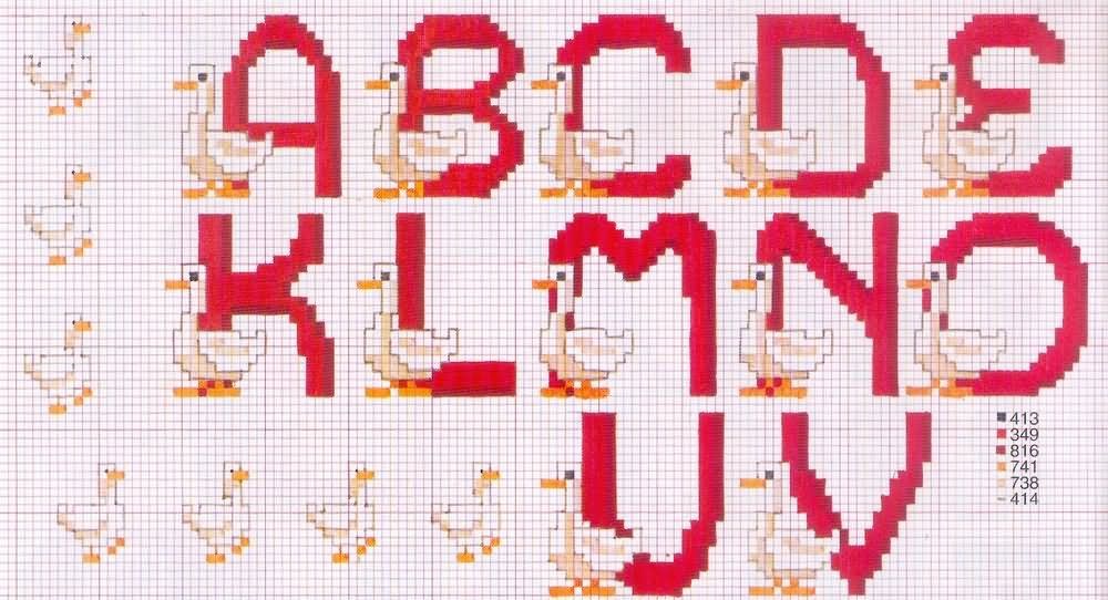 Schema punto croce Alfabeto ochette 2