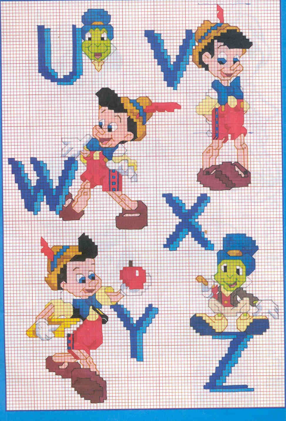 Schema punto croce Alfabeto pinocchio 4