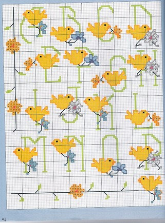 Schema punto croce Alfabeto pulcini 1