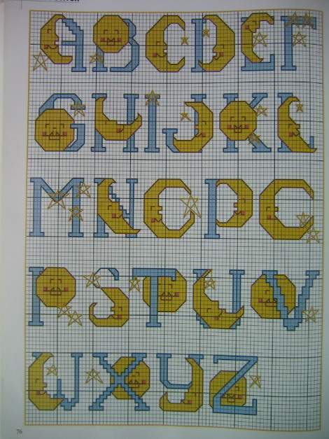 Schema punto croce Alfabeto sole luna