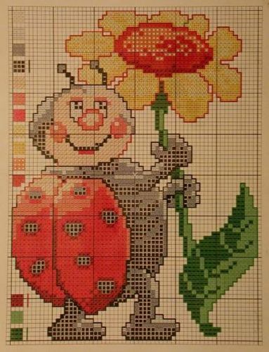 Schema punto croce Coccinella Fiore 04