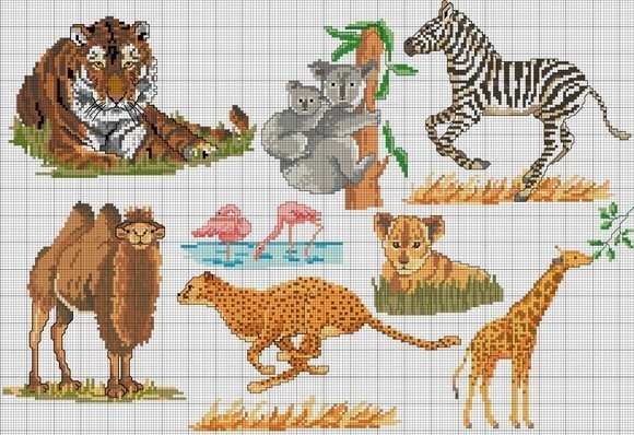 Schema punto croce Koala Zebra Cammelo