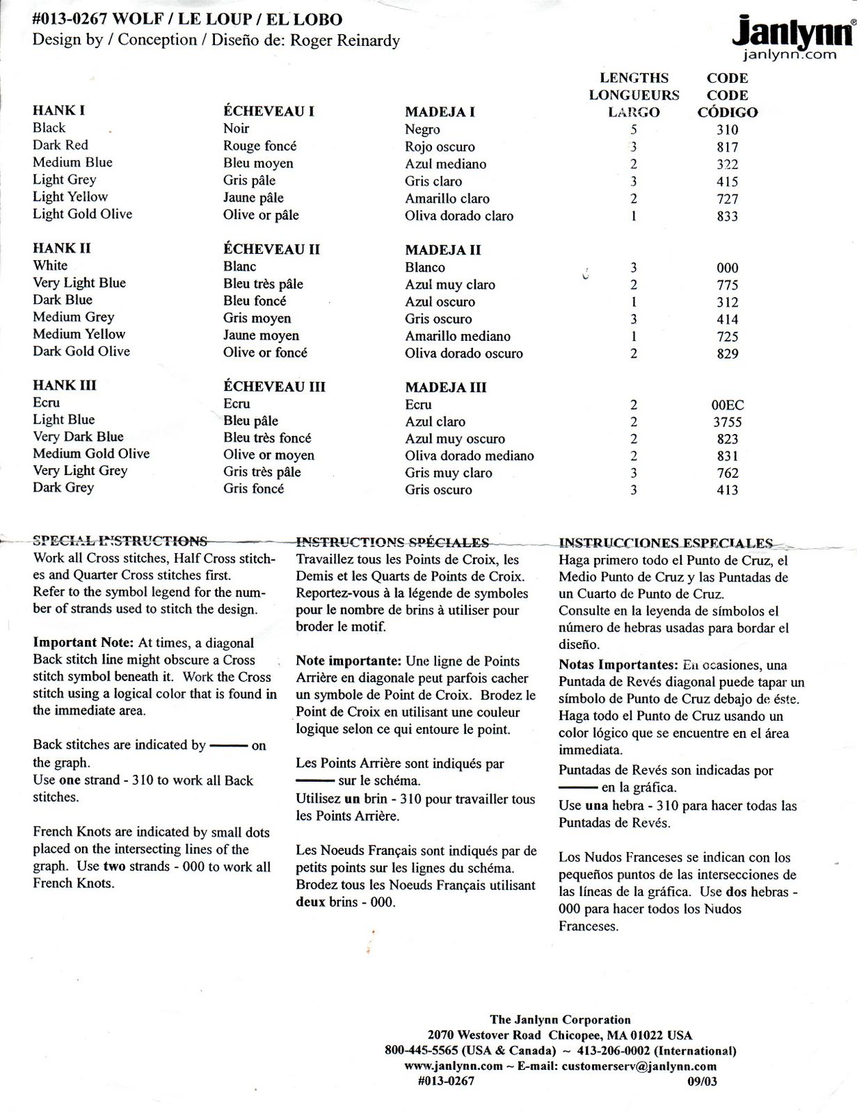 Schema punto croce Lupo 03