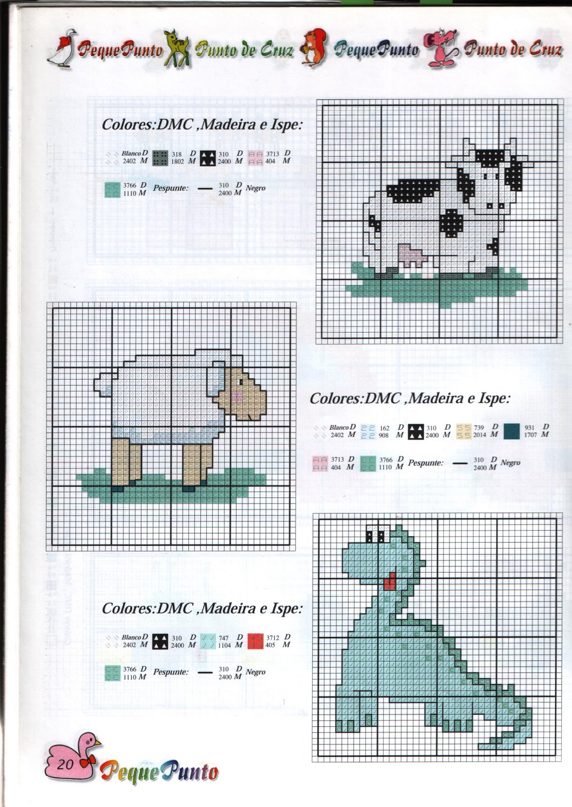 Schema punto croce Mucca Pecora Dinosauro