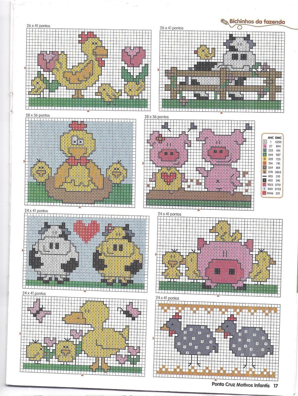 Schema punto croce Mucca Pulcini Maialini