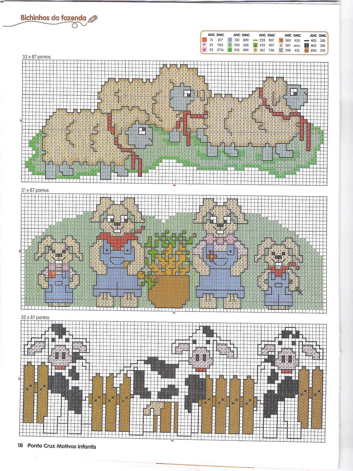 Schema punto croce Pecore Mucche Conigli